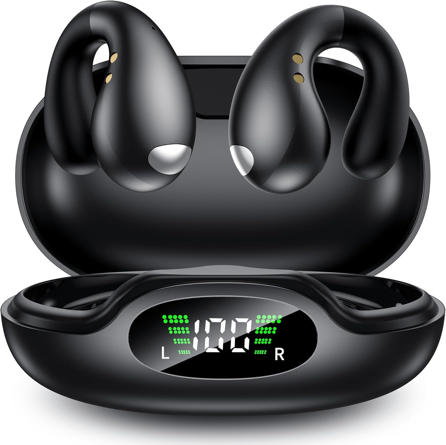 2025 Sports Cuffie Bluetooth 5.3 - Wireless Auricolari Clip Orecchio Elegante Auricolari ad Alte Prestazioni per Gli Amanti Degli Sport All'aperto,Cuffie a Conduzione Ossea Design Ergonomico - Nero