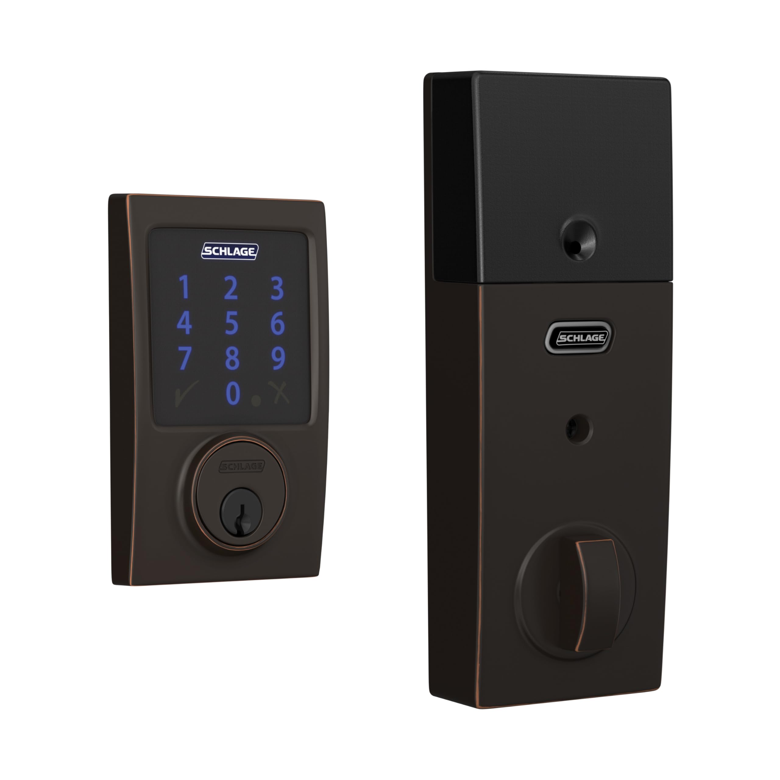 Schlage Connect Smart Deadbolt Lock with Touchscreen Keypad, Keyless Front Door Entry, Z-Wave Plus Compatible, Aged Bronze, BE469ZP CEN 716 Aged Bronze Century Z-Wave Plus
