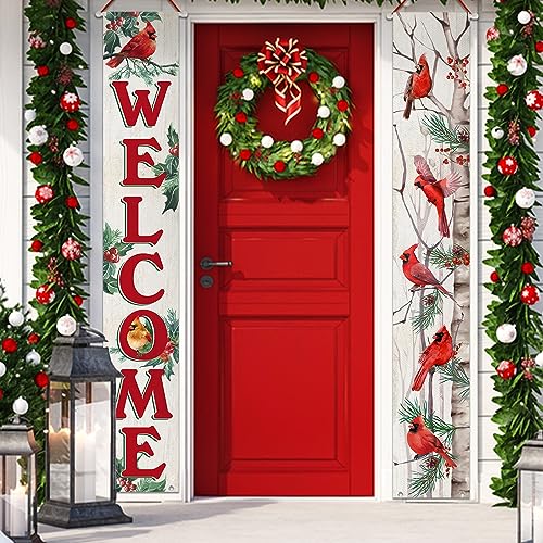 Fzbali Cardinal Red Bird Porch Banner Sign, Winter Welcome Front Door Decorative Hanging Banner Flag, Christmas Tree Pine Cones Seasonal Farmhouse Xmas Holiday Decoration Home Outdoor Yard Wall Decor Fzbali Cardinal Red Bird Porch Banner Sign, Winter Welcome Front Door Decorative Hanging Banner Flag, Christmas Tree Pine Cones Seasonal Farmhouse Xmas Holiday Decoration Home Outdoor Yard Wall Decor