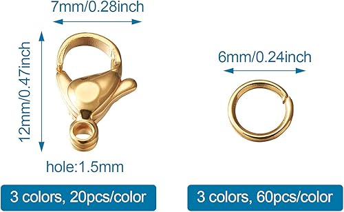 Vista 132 de Pandahall - 100 cierres de pinza de langosta de acero inoxidable, joyería de oro real de 24 quilates, cierre de langosta de 2 colores, cierre