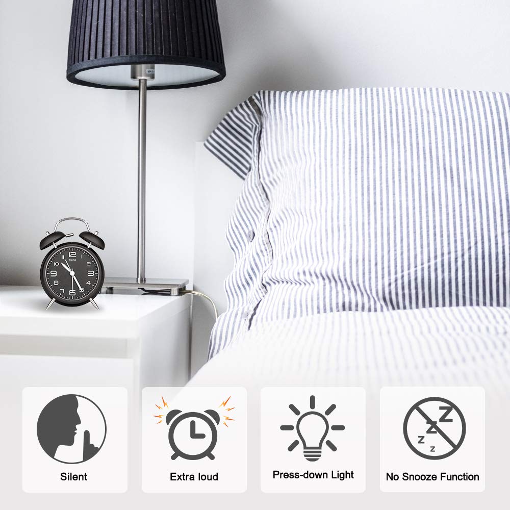Eachui Double Bell Alarm Clock, Night Light, Loud Alarm, Retro, Battery 1