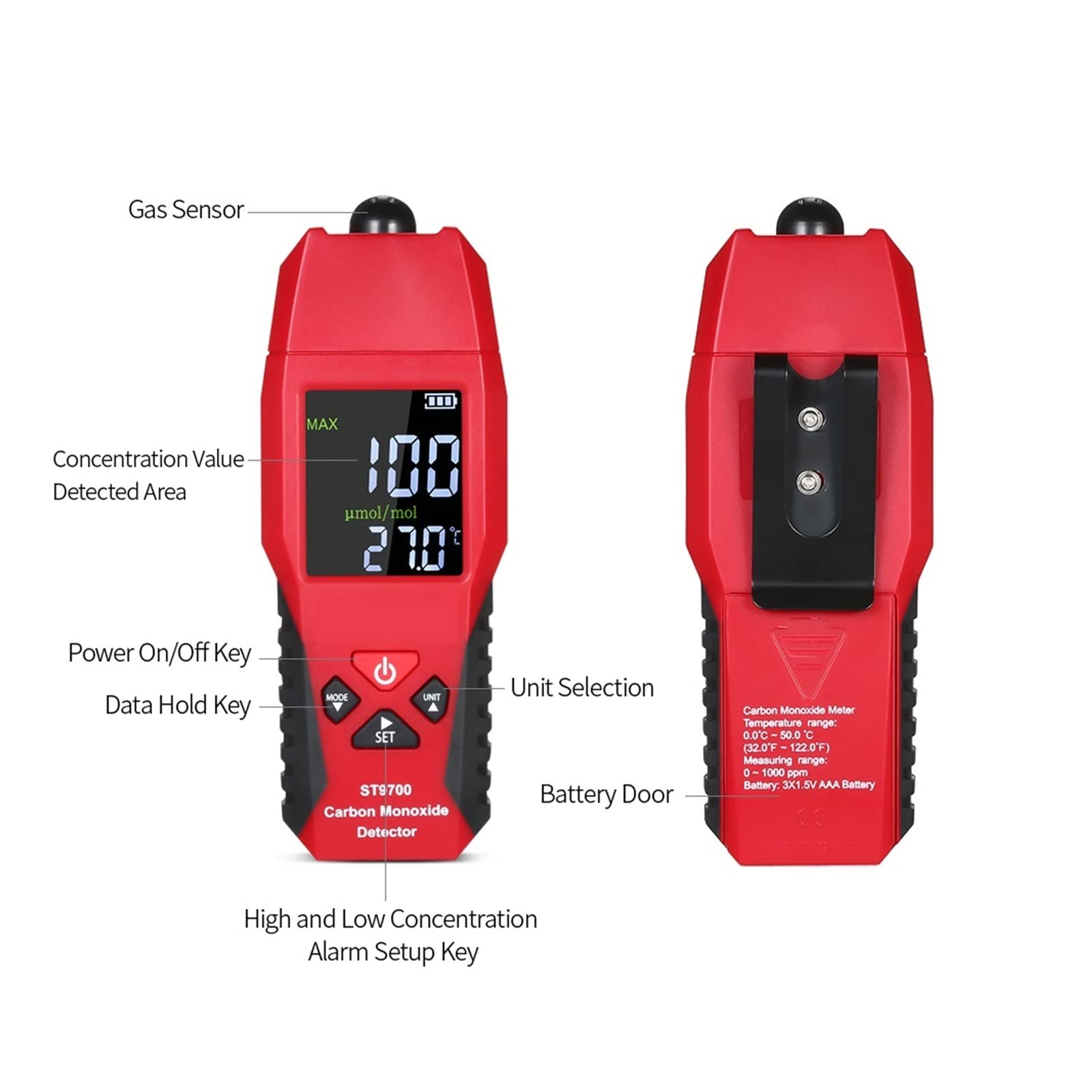 Medidor de monóxido de carbono de mano con pantalla digital CO Gas Air Quality Monitor Monitor Detector Gaugh,Lecturas Precisas