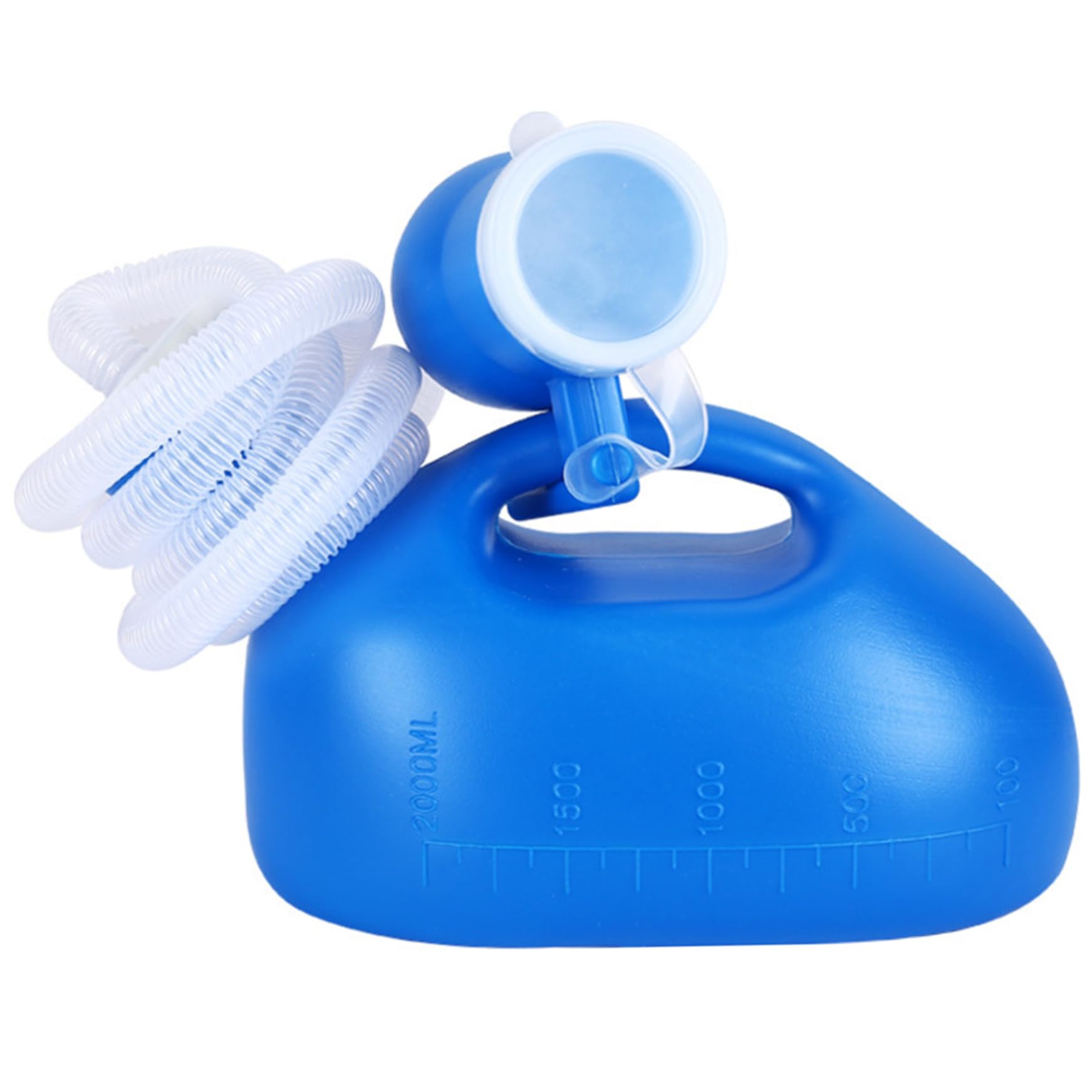 Orinal portátil para hombres, 2000 ml, a prueba de derrames, para viajes, hospitales, automóviles, camioneros, con tapa a escala, tubo de 63 pulgadas de largo, botellas para orinar para orinal mascul