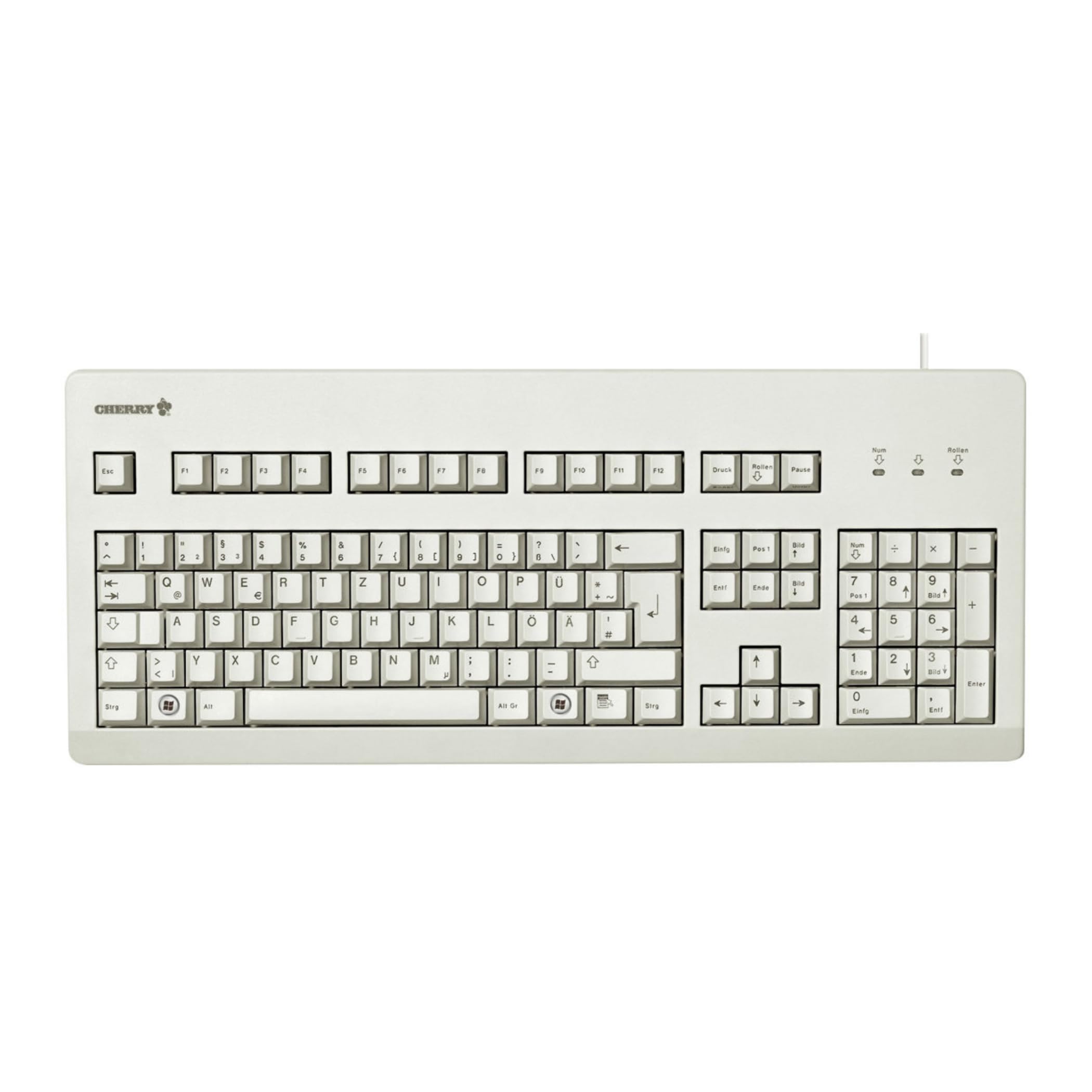 CHERRY G80-3000, Mechanische Tastatur, Deutsch QWERTZ, MX Blue, Hellgrau | Ideal für Industrieanwendungen, Kabelgebunden (USB-A Anschluss), Robust, Programmierbare Tasten, Original CHERRY Switches