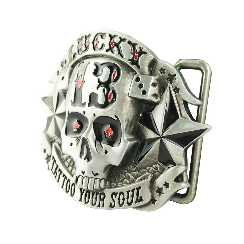 Hebilla de Cinturón de Calavera Vaquero Occidental - Metal Lucky 13 para Hombre, Cabeza de Fantasma Gótica, 3.1 x 2.5 Pulgadas, 2.33 oz