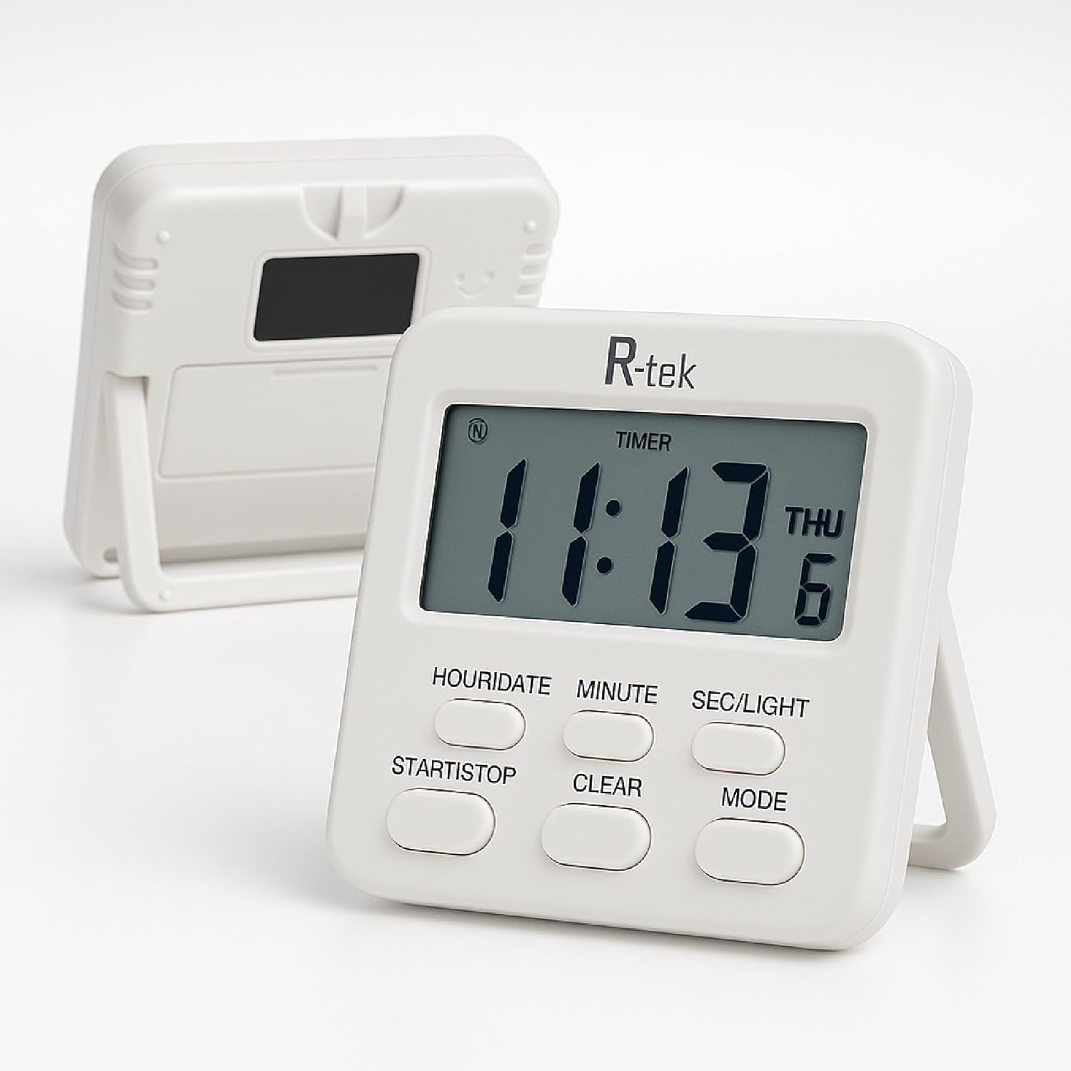 R-TEK Digital Kitchen Timer with Loud Alarm, Countdown Stopwatch with Large LCD Display, Magnetic Back and Stand, White