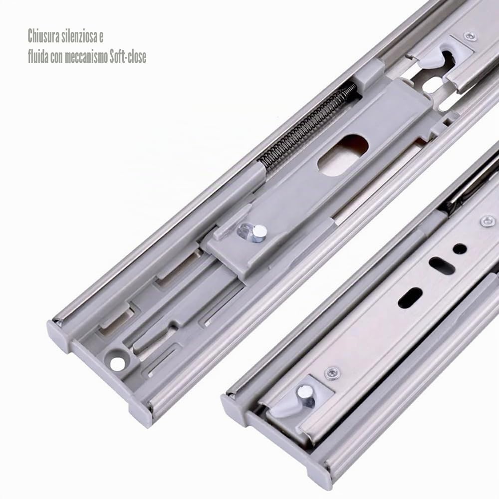 2 paia Guide per Cassetti Soft Close 50cm in Acciaio Inox Estrazione Totale, Cuscinetti a Sfera, Fino a 45kg