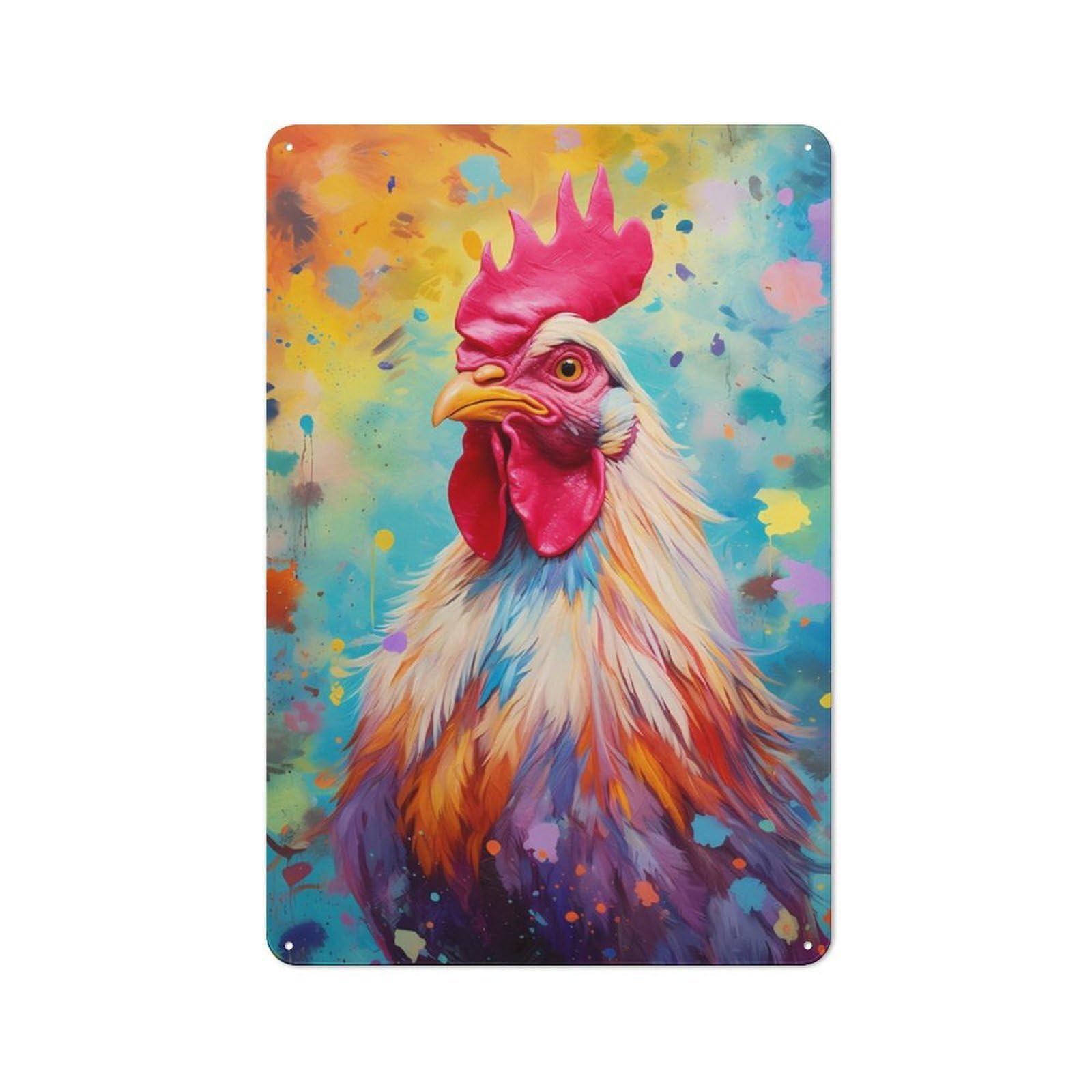 Junmoney Chicken Color Vintage Tin Sign With Design 30X20cm, Nostalgic Nostalgic Wall Art For Living Room, Hallway, Kitchen Or Cafe