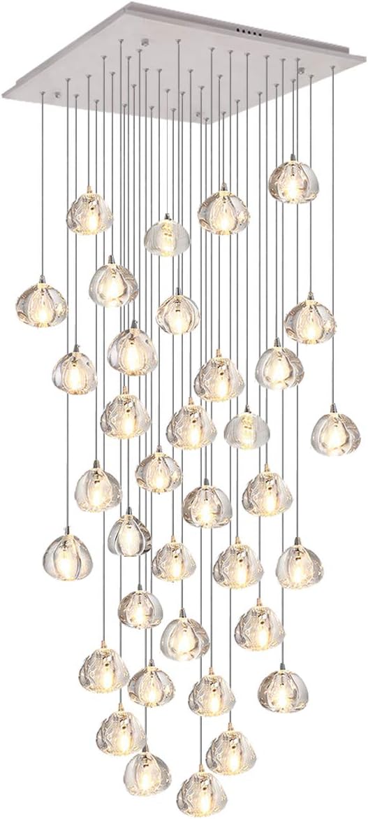 Crystal Chandelier LED Modern Pendant Light Raindrop Ceiling Light Crystal Ball Lighting Fixture 36 Lights for Staircase Living Room Hotel Hallway Foyer Entry Way (36 Lights-Square)