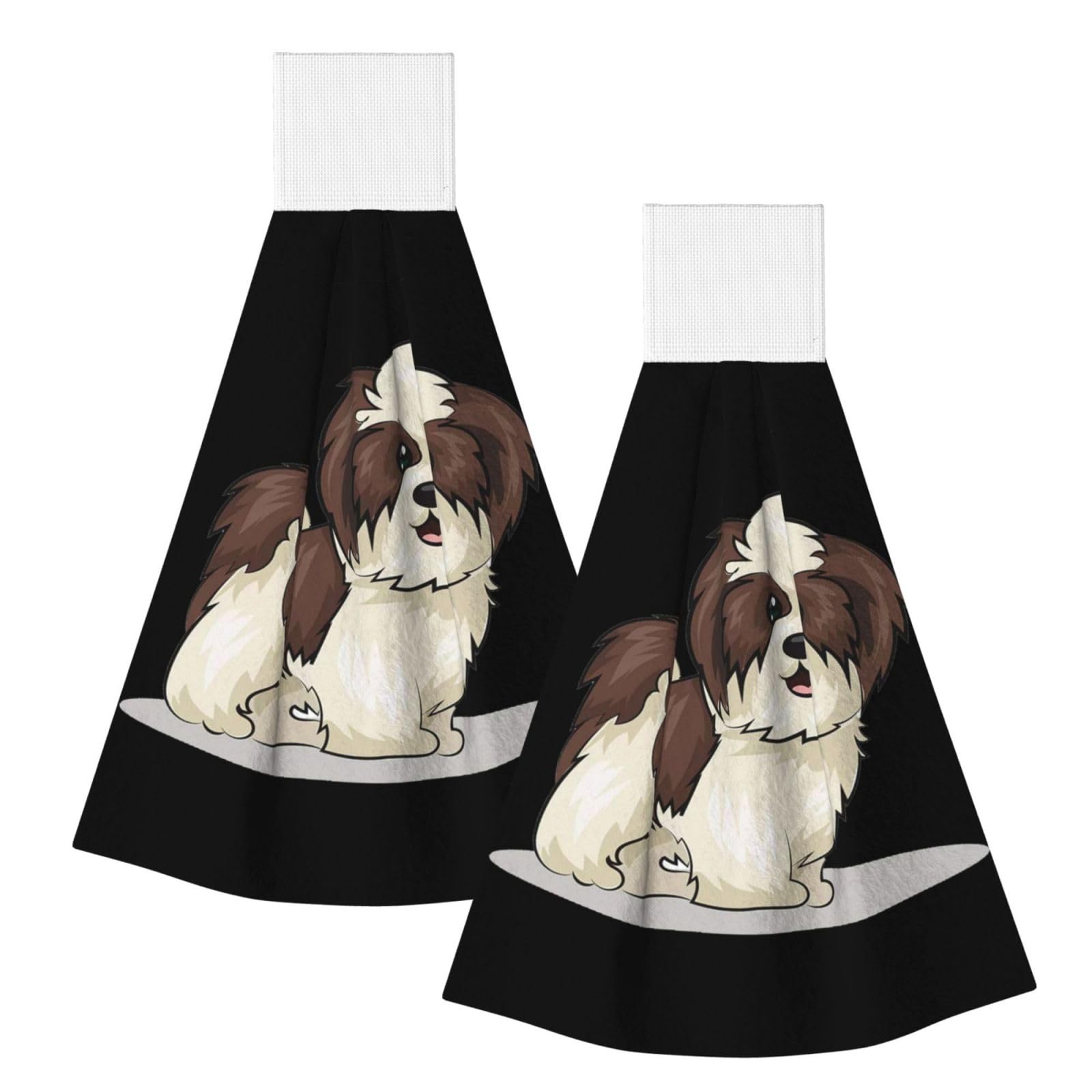 DOPKLNA Shih Tzu Dog, 2 Pcs Hanging Coral Fiber Hand Towels for Bathroom, Absorbent Kitchen Towels