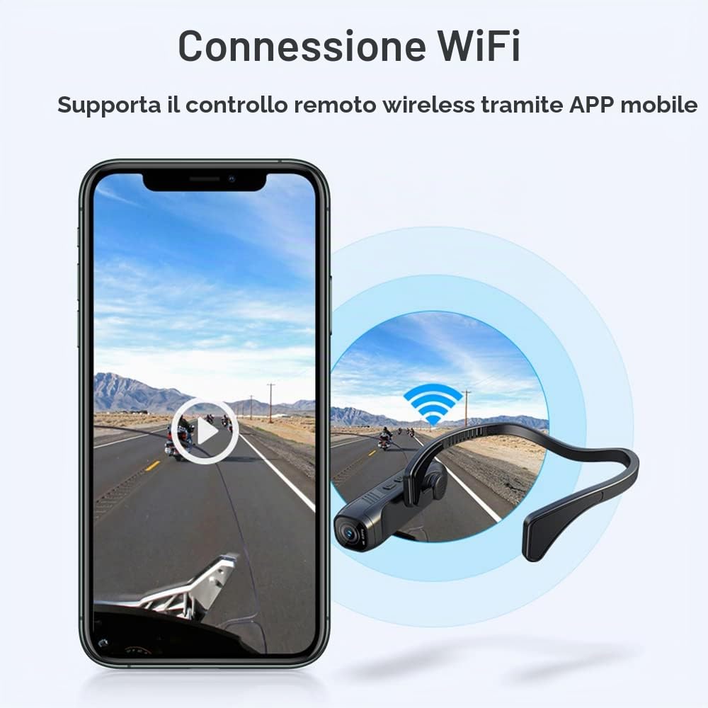 Andoer 4K WiFi Indossabile Videocamera 30FPS Obiettivo 120° Anti-shake Testa Montata Webcam APP Controllo