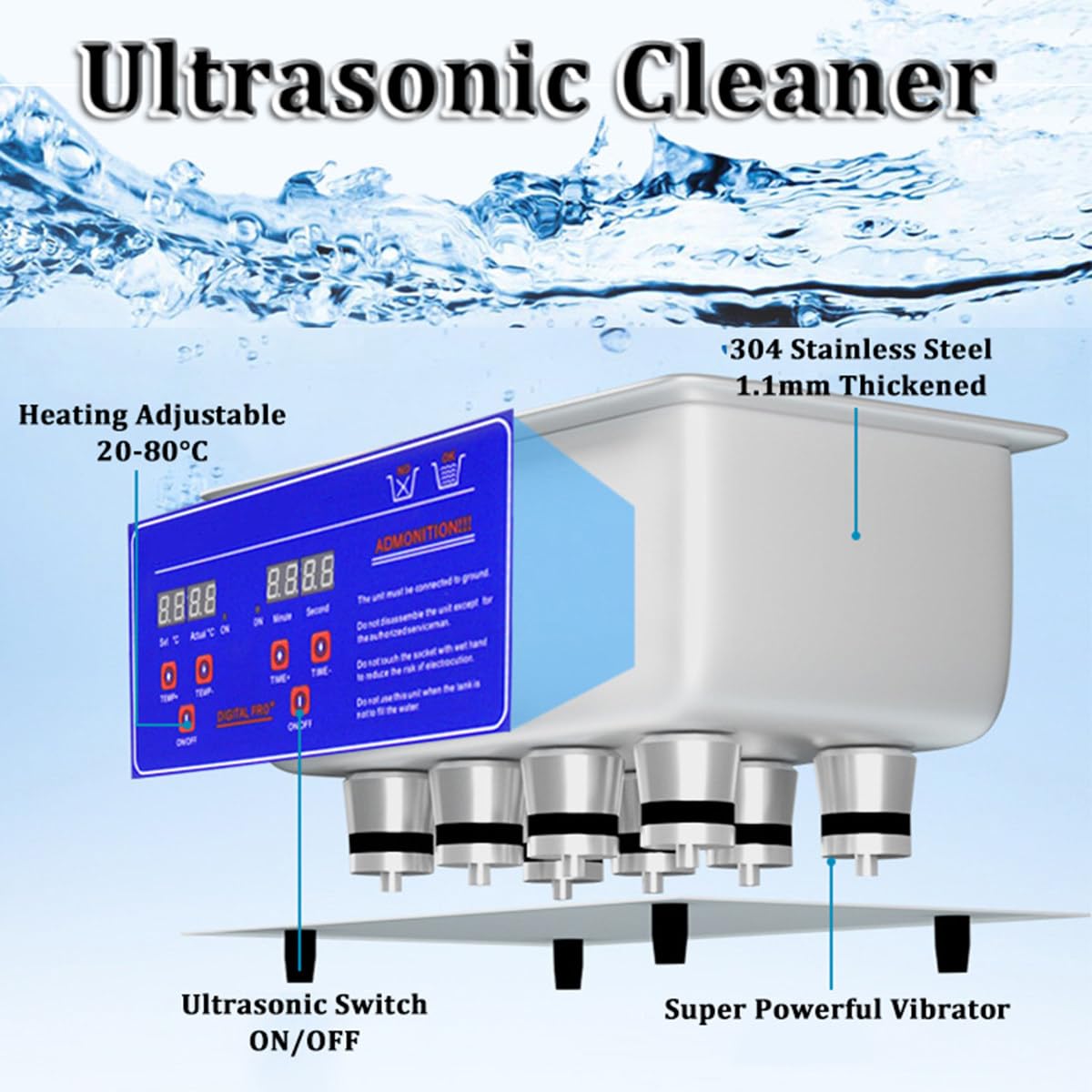 Limpiador ultrasónico de discos de vinilo de 15/22/30 L, máquina de limpieza extragrande de acero inoxidable con temporizador y calefacción para joyas, relojes, gafas, placas de circuitos, e