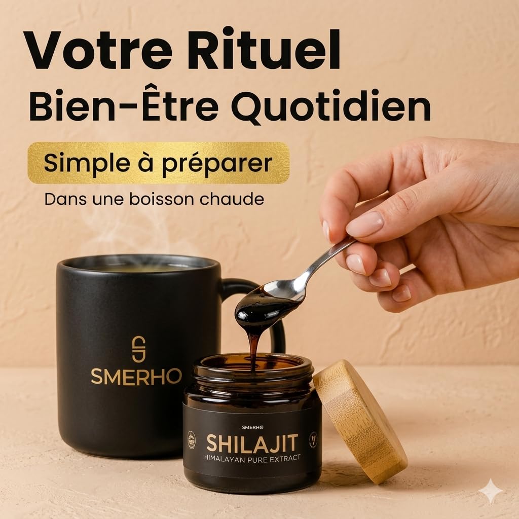 Résine de SHILAJIT PURE - SMERHØ | Shilajit Himalaya Bio EXTRA CONCENTRÉ | 50% Acide Fulvique Garanti | Shilajit Primal Premium 50g | Testé en FRANCE | Packaging Hermétique