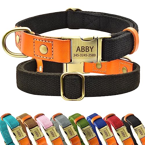 Personalisierte Hundehalsbänder mit Eingravierter Schnalle für Kleine Mittlere Große Hunde, Benutzerdefinierte Nylon & Echtes Leder Nähen Hundehalsband mit Namen