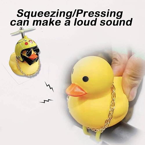 Miniatura 4 de ACEDOAMARE Campana de bicicleta de pato, accesorios de bicicleta de pato amarillo de goma con casco de hélice de luz LED, cuernos para ciclismo,