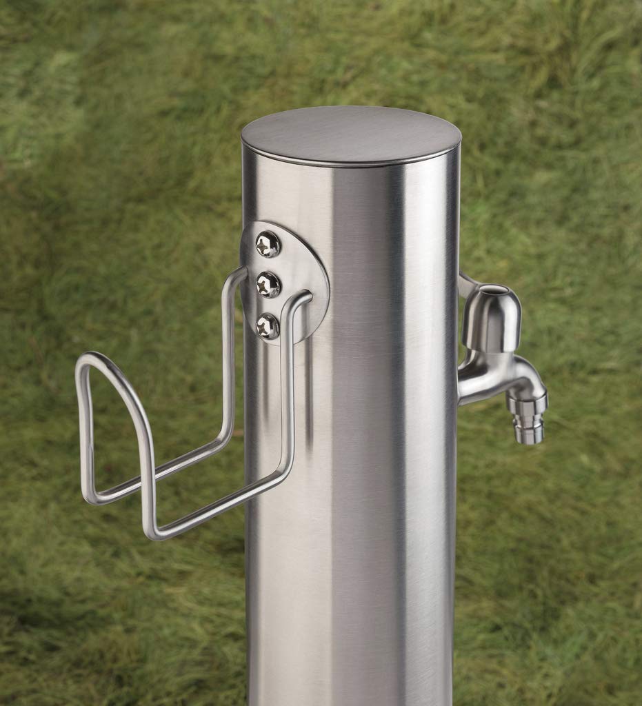 Westfalia Wasserwelten Wasserzapfsäule Edelstahl inklusive Schlauchhalter und 2 Hähne 75 cm