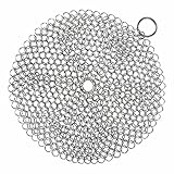 Cast Iron Cleaner Cosmer XL 7x7 inch Premium Stainless Steel Chainmail Scrubber With Bonus Silicone Hot Handle Holder + Pan Scraper + Grill Scraper + Kitchen Towel + Wall Hook (Round)