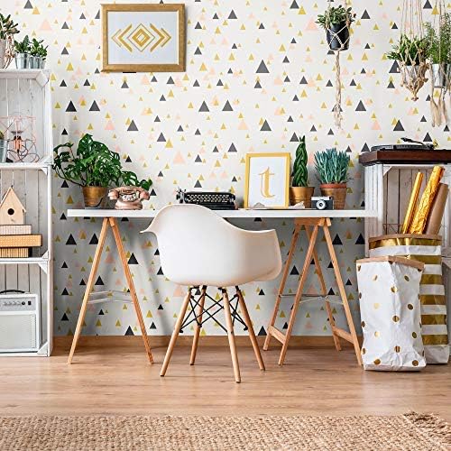 Walls By Me Peel and Stick Peach or Yellow Geometric Teens Removable Wallpaper 0317-2ft x 4ft (61x122cm)