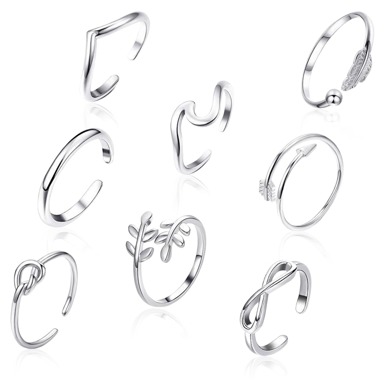UICCVOKK 8 Pcs Adjustable Open Rings Set,Silver Thumb Rings for Women,Toe Rings for Women Finger Joint Thumb Ring Beach Jewelry Rings for Teen Girls, Silver Adjustable Rings Set Joint Ring Toe Ring