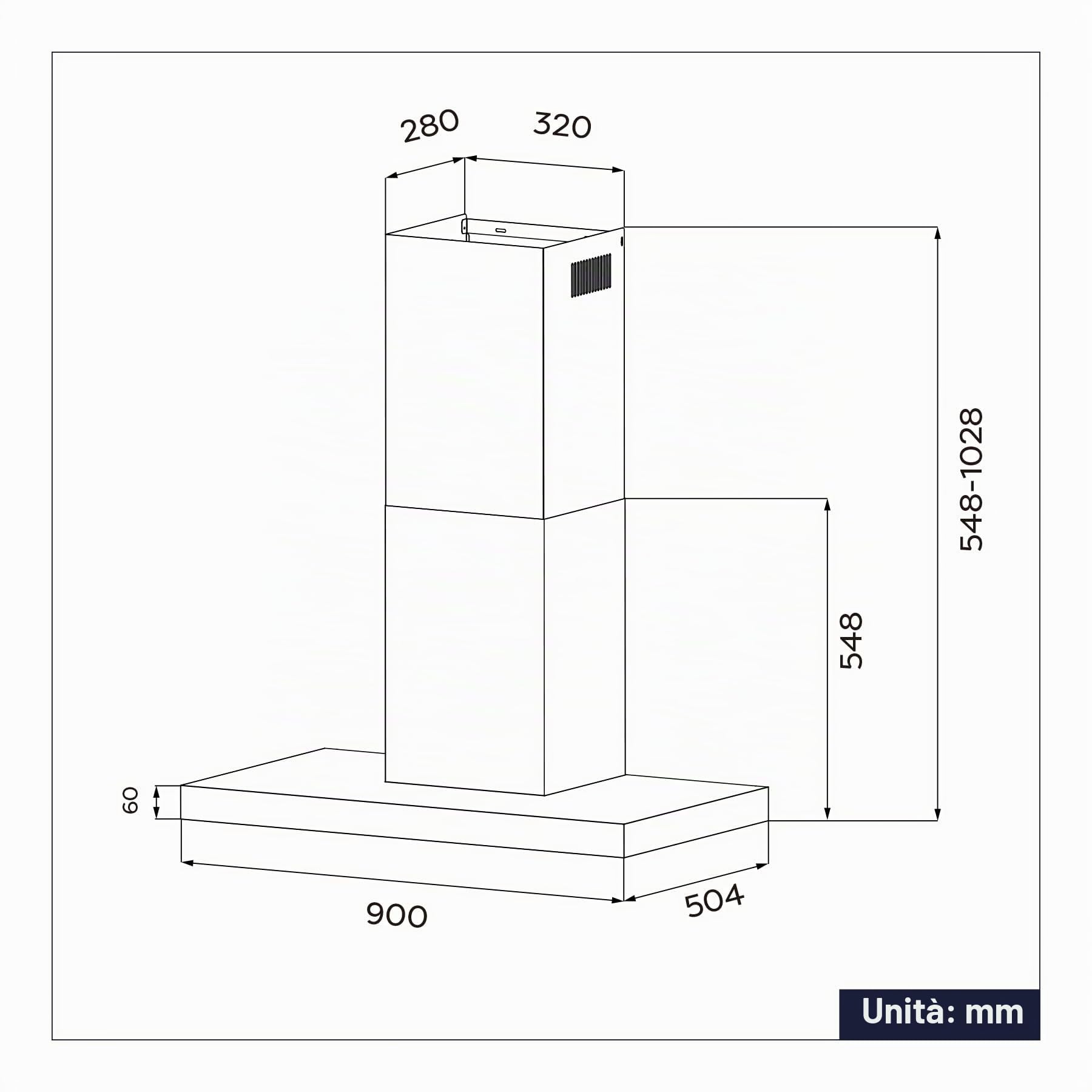 CIARRA A+++ CBCB9102 - Cappa aspirante 90 cm, con applicazione touch, 650 m³/h, 4 livelli Filtro Carbone