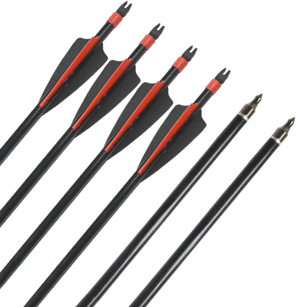 31Inch Fiberglass Arrow Archery Hunting Practice Arrows Spine 500 with 100 Grain Replaceable Arrowhead for Recurve Compound Bow Target Shooting 12 Pieces