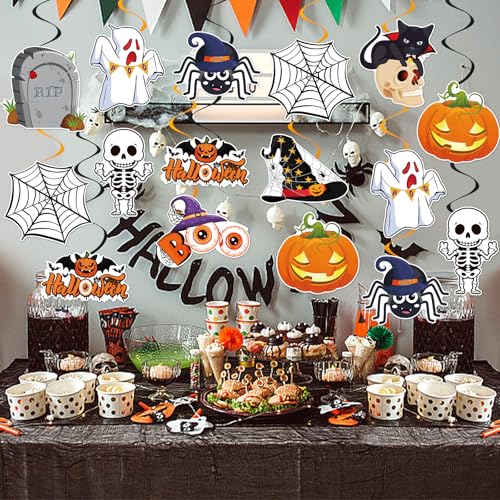 Image of 40Pcs Halloween Hanging Swirl Decorations, Halloween Hanging Streamers Ceiling Decor with Pumpkin Spider Ghost for Home Office School Trick or Treat Party Decor Supplies