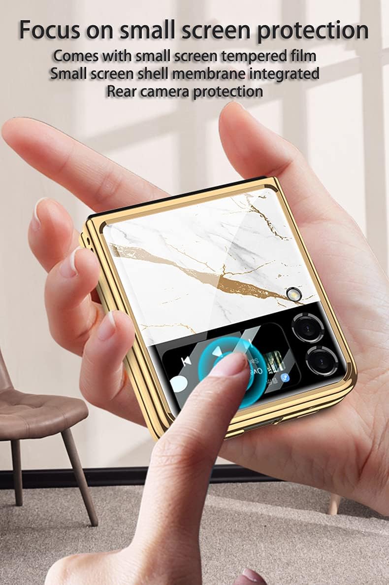 SHIEID Z Flip 3 Case, Z Flip 3 Case Ultra-Thin Tempered Glass Phone Case Protective Cover for Galaxy Z Flip 3 5G Fashion Electroplated PC Back Cover, Chess White