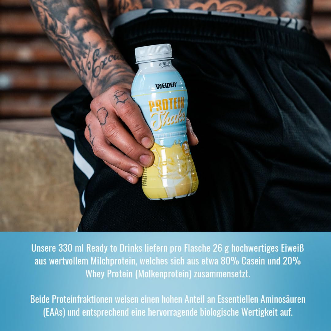 WEIDER Protein Shake Ready to Drink 26 g Eiweiß, Fertiggetränk mit Whey und Casein, zuckerarm und laktosefrei, 6 x 330 ml Vanille