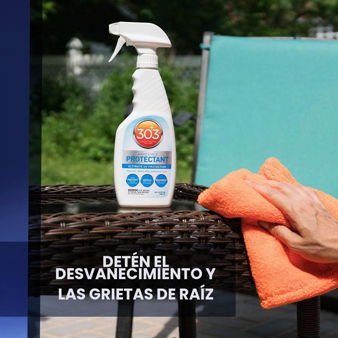 303 Aerospace Protectant 296 ml – Spray protector UV para plástico, vinilo, goma y cuero – Acabado mate, protege contra la decoloración y la fragilidad + guantes de nitrilo
