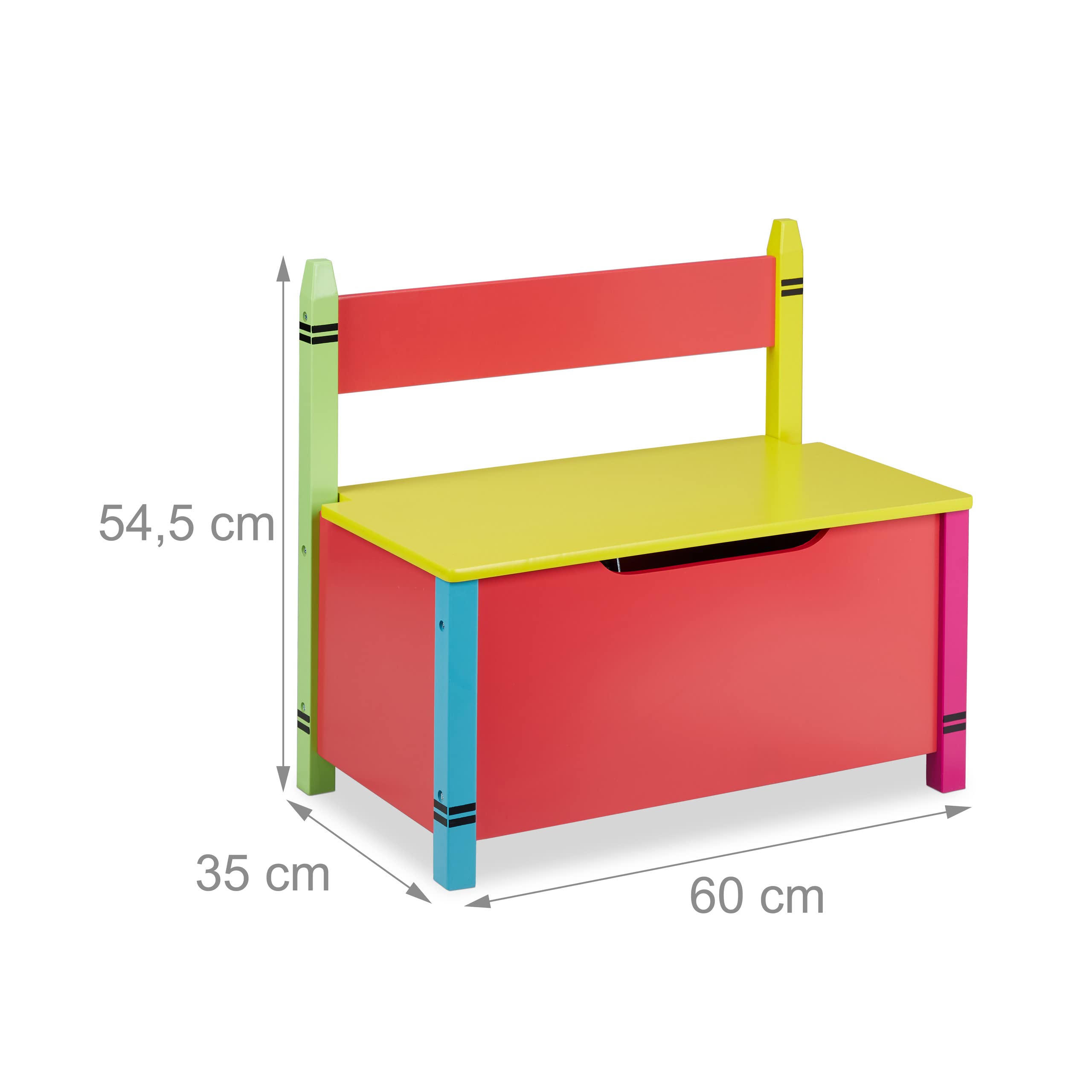 Relaxdays Panchetta con Cassapanca, Salvaspazio, con Coperchio, Cameretta Bambini, HLP 54,5x60x35 cm, MDF, Multicolore