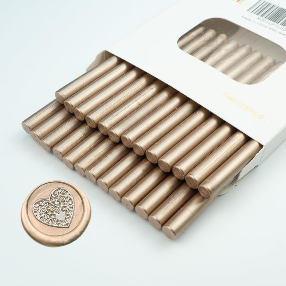 Bâton de cire 26 PCS mini pistolet à colle d'étanchéité pour tampons de cire, cacheter mariage cartes enveloppes Champagne Gold