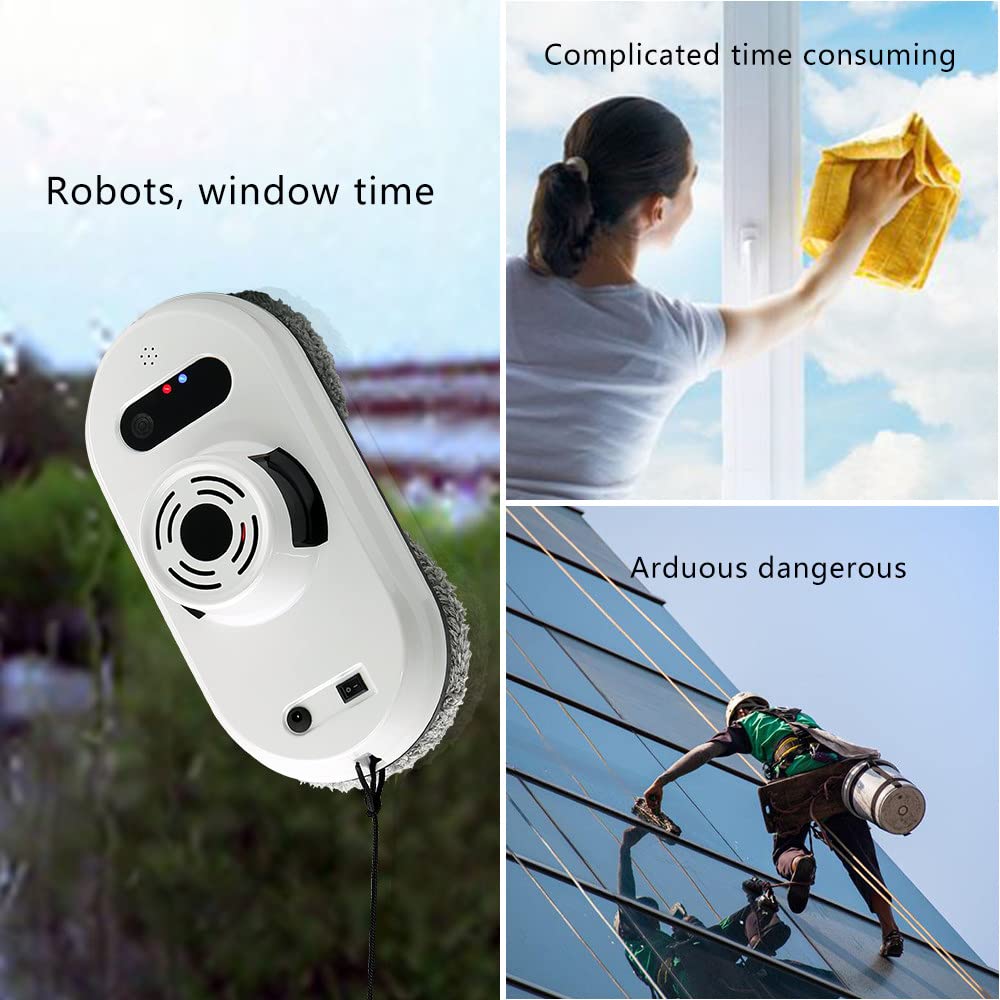 Robot Limpiacristales, Aspiradora Inteligente con Control Remoto, Limpiador Automático De Cristales para Baño Y Azulejos, Diseño Flexible Y Anticaída.,Black