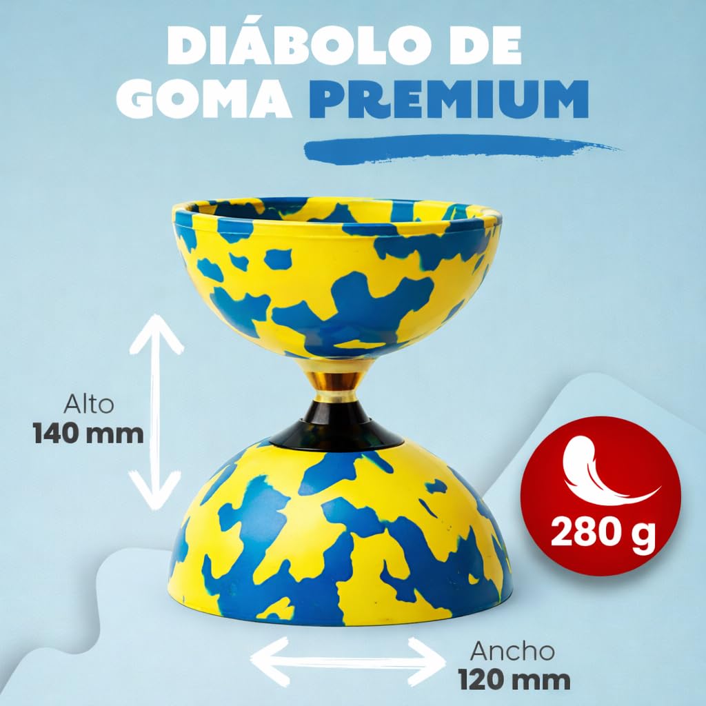 Diábolo Profesional Triple Rodamiento, Diabolo de Malabares con Palos de Fibra de Carbono, Cuerda y Bolsa de Transporte, Estable y Resistente para Principiantes y Adultos (Amarillo y Azul) — view 2