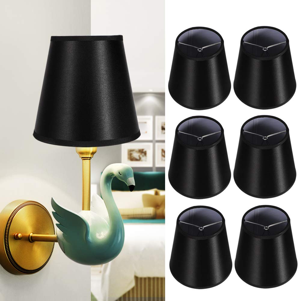 6 Pezzi Paralumi Lampadario, 14 x 13 x 9 cm Nero Moderno E14 Clip On Paralume in Tessuto per Lampadina Stile Europeo Coprilampada Piccolo Lampadario per la Decorazione Domestica (#9)