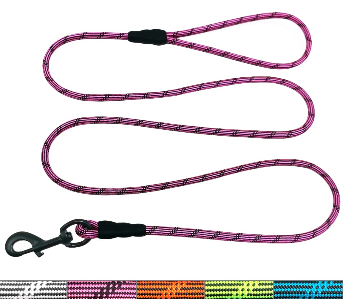 WYuZe 1/5" X-Small Dog Leash Rope, 6 FT Lightweight Sturdy Reflective Cat Leash Thin for Puppy/Tiny Dog's Under 15lb Outdoor Walking Training, Pink