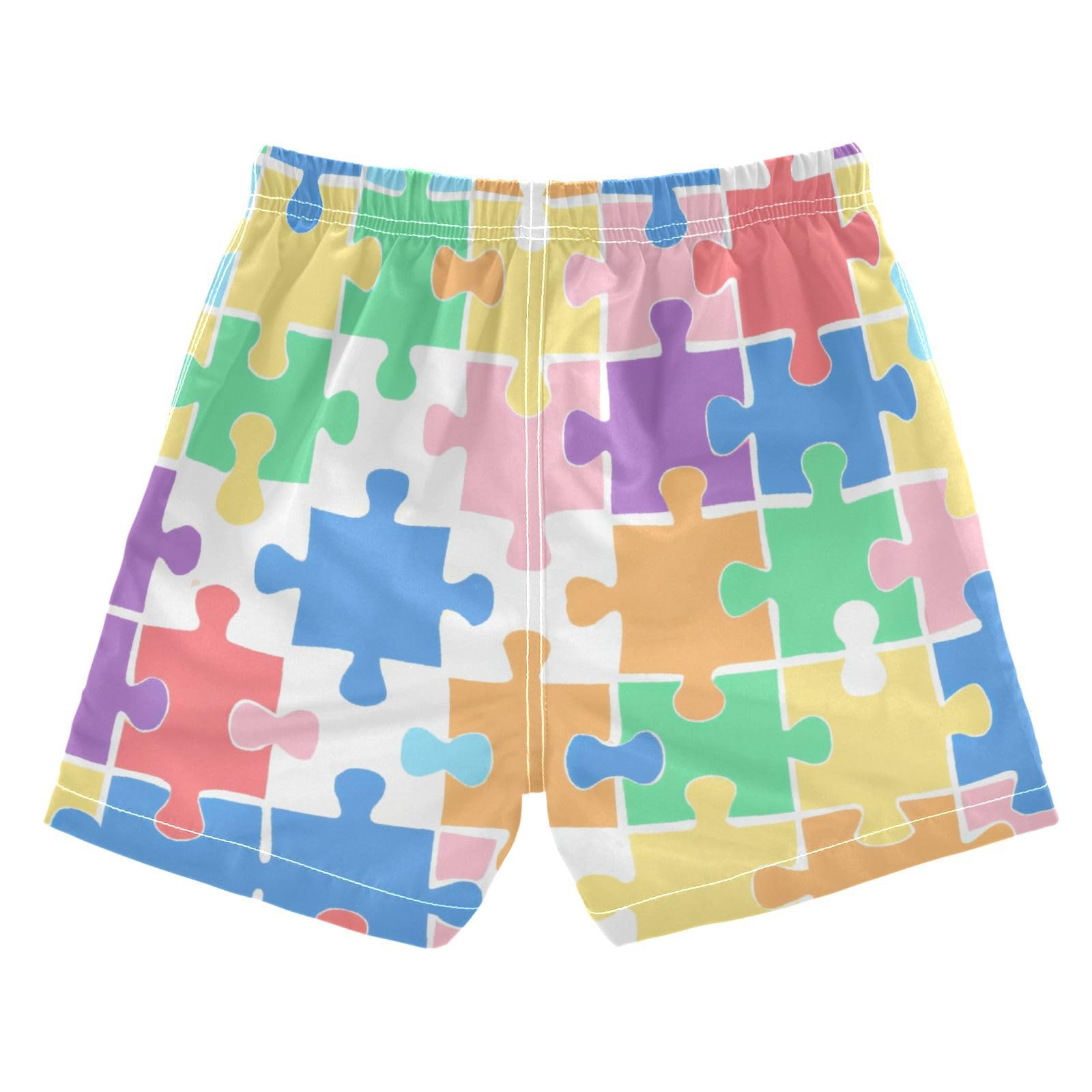 YANENDIE Boy Swim Trunks Colorful Puzzle Pieces Summer Beach Quick Dry Swimsuit Bathing Suit, 2-8T