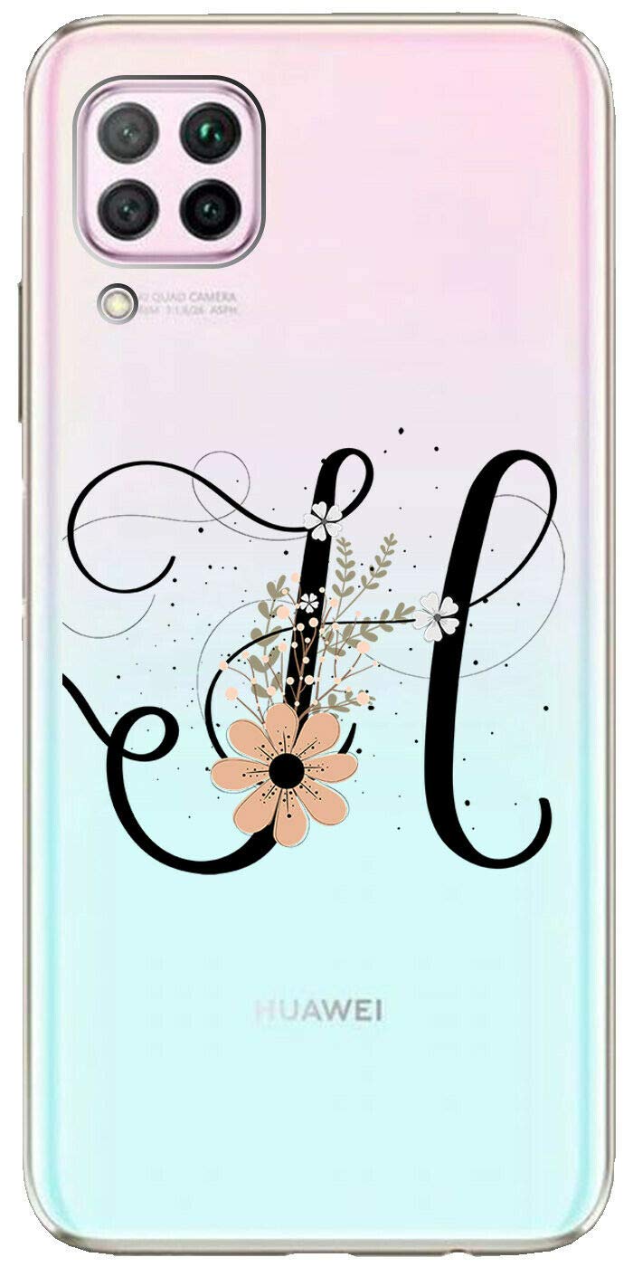 Mixroom - Cover Custodia Case In TPU Silicone Morbida Sfondo Trasparente Per HUAWEI P40 Fantasia Iniziali Lettera L con fiori