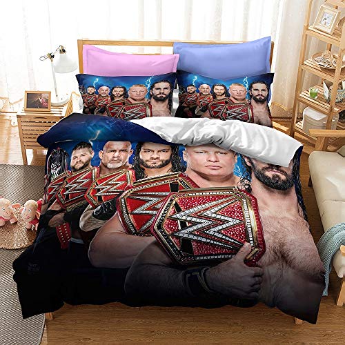 NichiyoBI World Wrestling Entertainment Parure de lit 3 pièces, microfibre, impression 3D, 200 x 200 cm