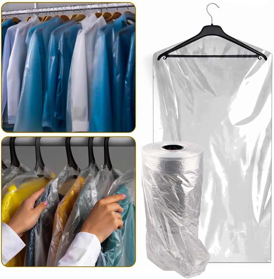 50x 54" Clear Polythene Plastic Garment Covers Bags for Clothes Suit
