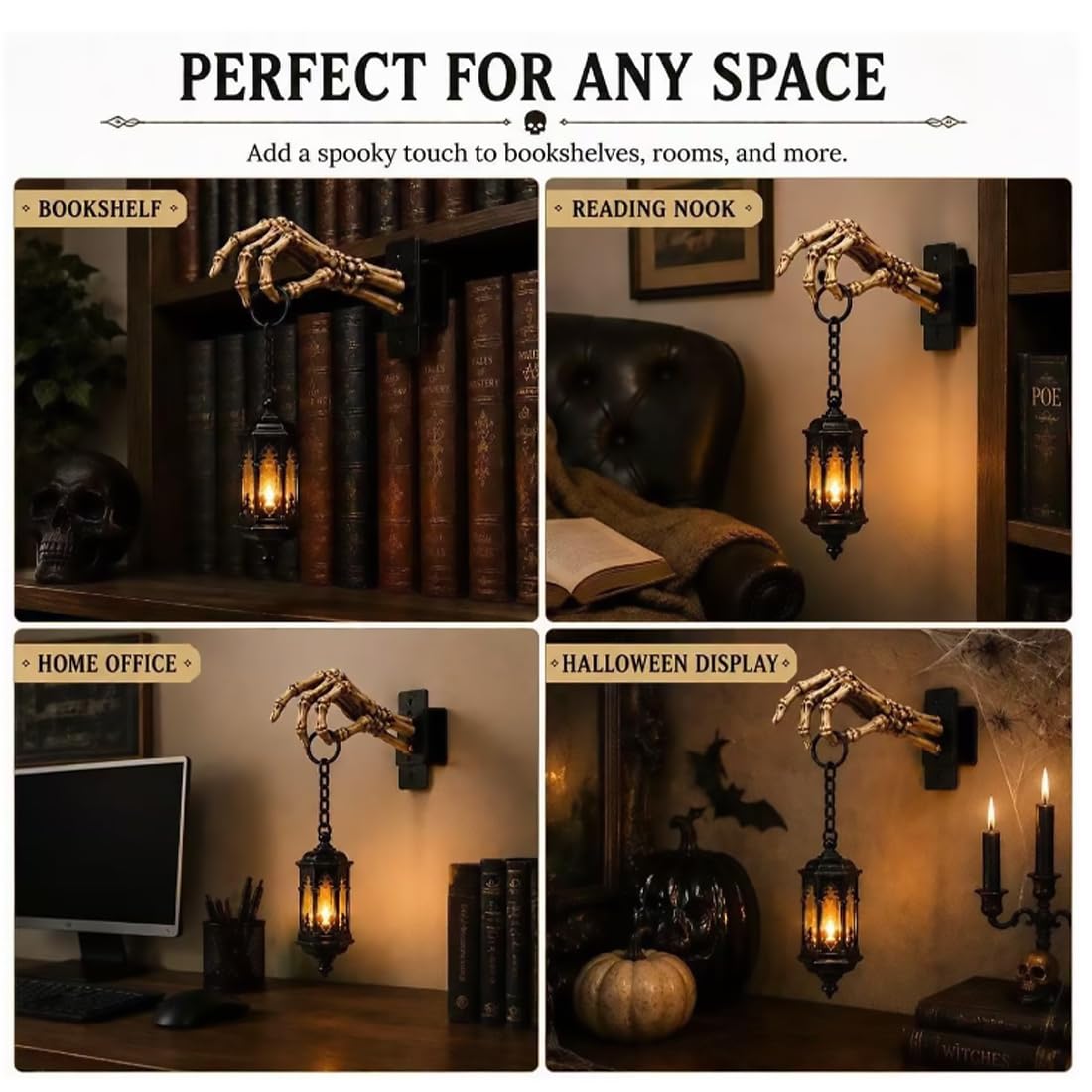 Scheletro Mano Lanterna Mensola Luce, Gotico Nooklight Per Libreria (2pcs)