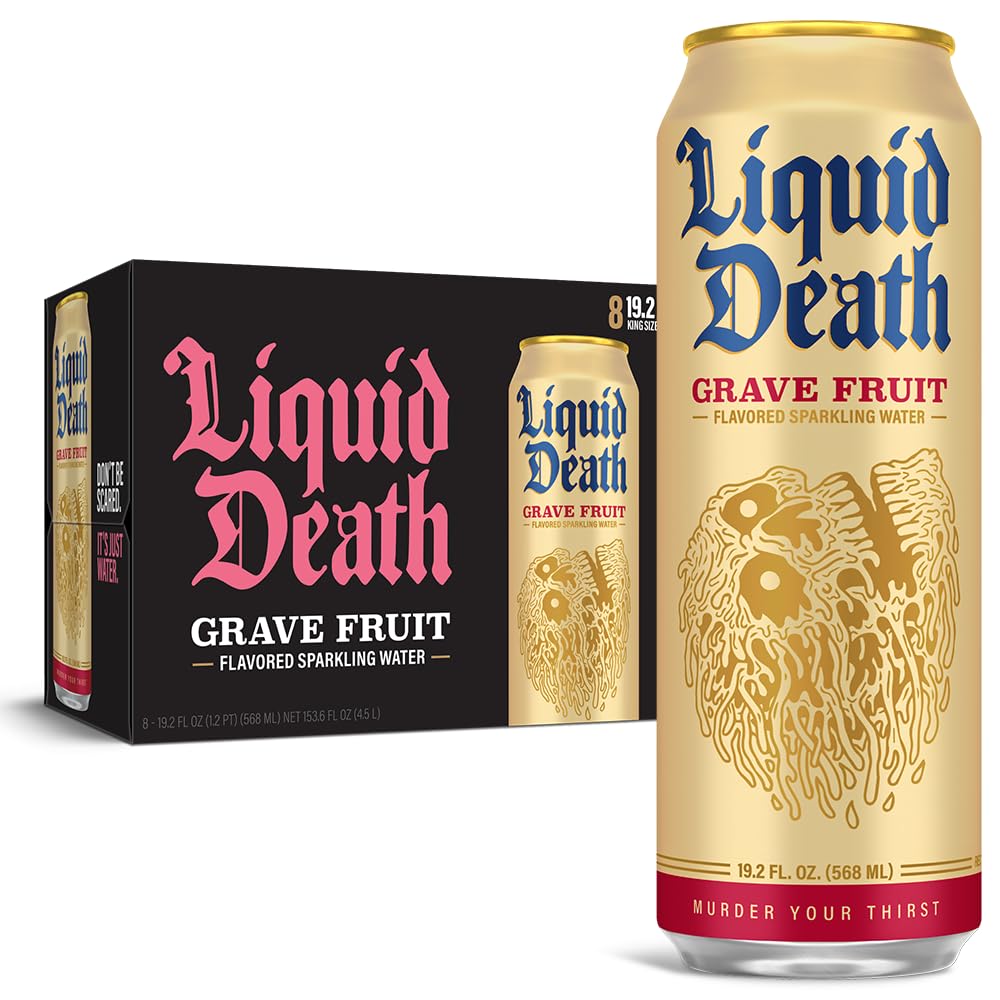 (BBD:11/27/26)Liquid Death, Grave Fruit, Grapefruit-Flavored Sparkling Water, 8-Pack (19.2oz Cans), Low Calorie & No Artificial Sweeteners Grave Fruit 19.2 Fl Oz (Pack of 8)