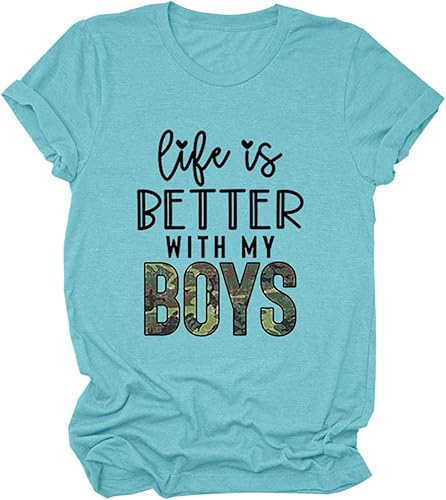 Miniatura 7 de Life is Better with My Boys - Camisetas divertidas para mamá, camisetas casuales de manga corta con cuello redondo para mujer