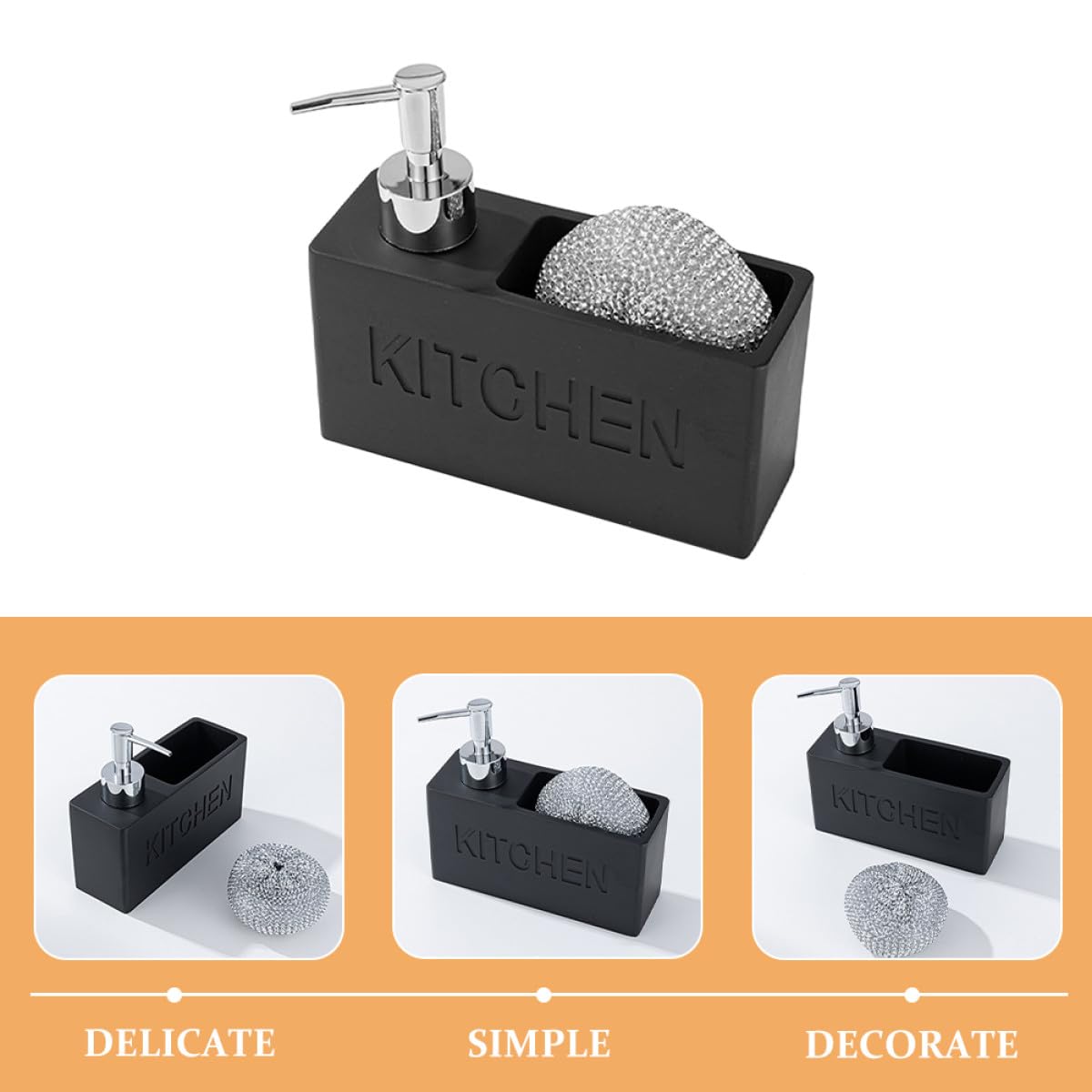 NOLITOY Distributore di Sapone per Bagno 280ml Nero con Spazzola in Acciaio, Design Semplice e Portatile, Set Ricaricabile Adatto per Cucina e Ufficio