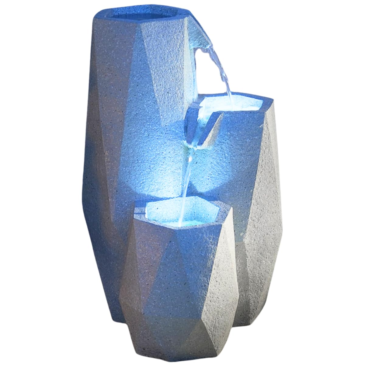 Festive Lights - 49.5cm White Serenity Cascading Solar Powered LED Lit Water Feature - Stone Effect Outdoor Polyresin Garden Fountain - Timer Function, Contemporary Design, IP44 Rated, 3m Black Cable