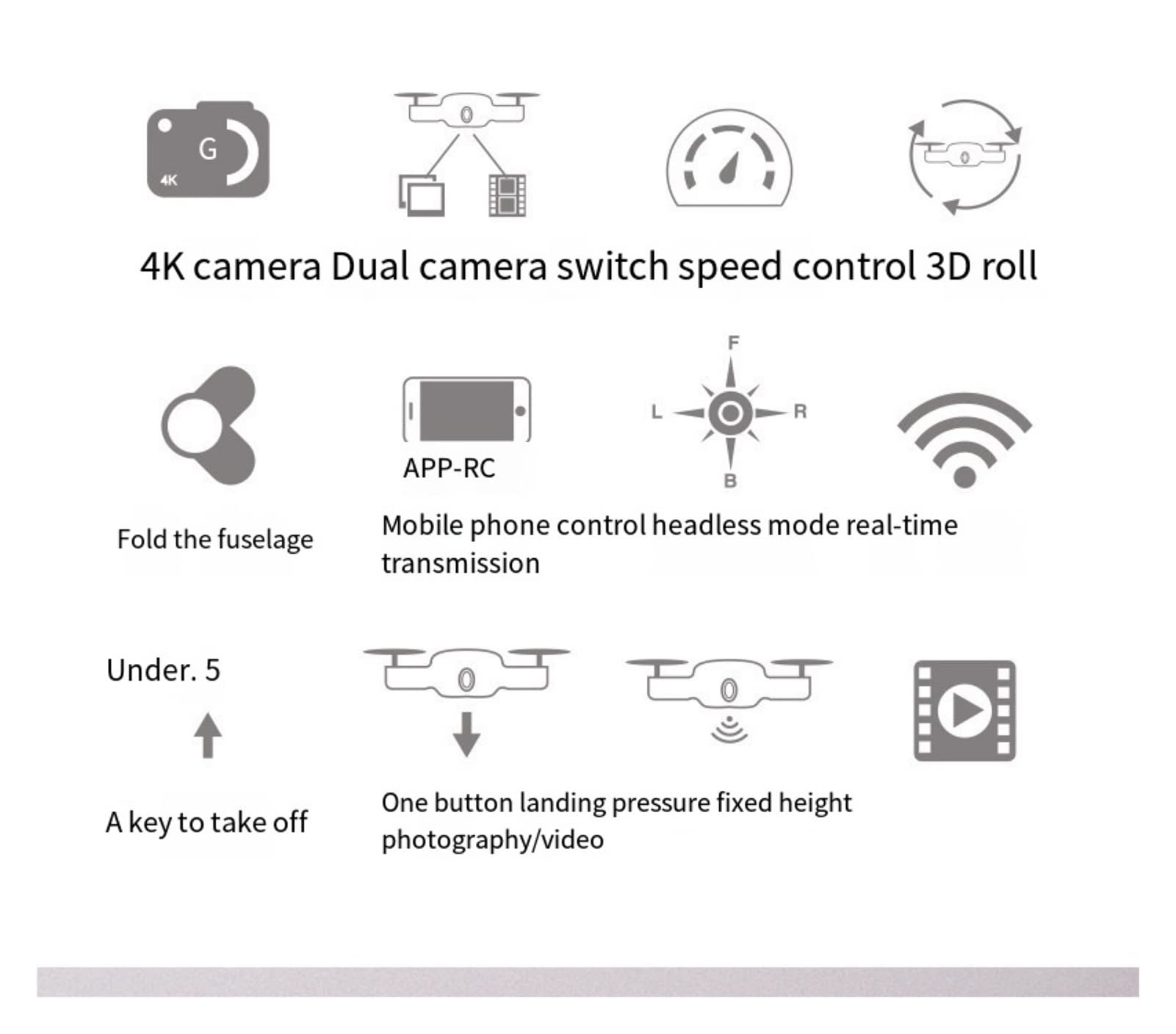 Drone Mini Drone Kamera 4K HD 1080P WiFi High Holding Mode Jednoklawiszowy powrót Składane ramię Quadcopter RC Drone Toy (Kolor : Podwójne kamery Rozmiar : 1) (Brak kamery szary 1)