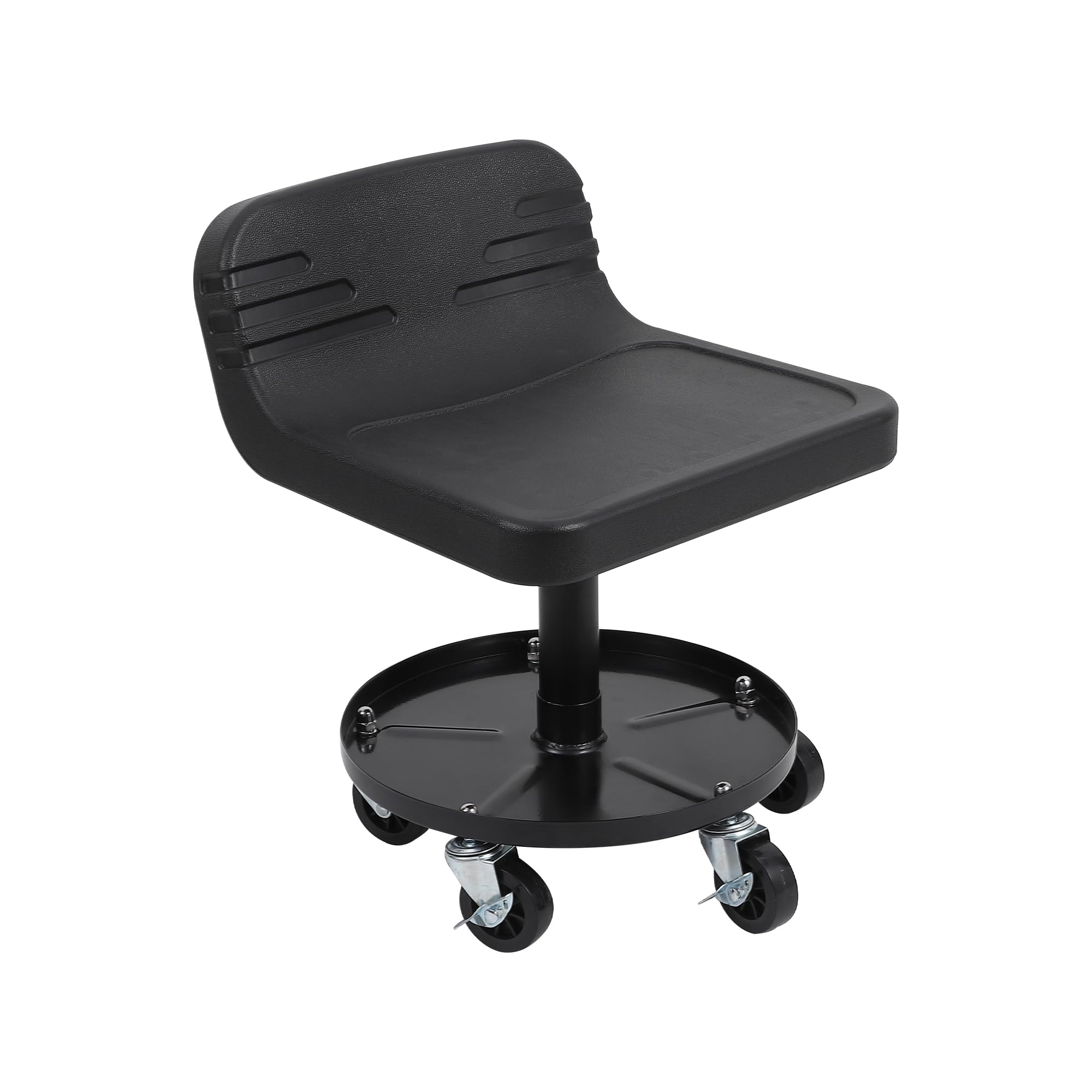 Garvee Taburete rodante, asiento mecánico resistente con ruedas, 44-57 cm, altura ajustable, con bandeja de almacenamiento de herramientas, capacidad de 136 kg, silla ergonómica acolchada con ruedas