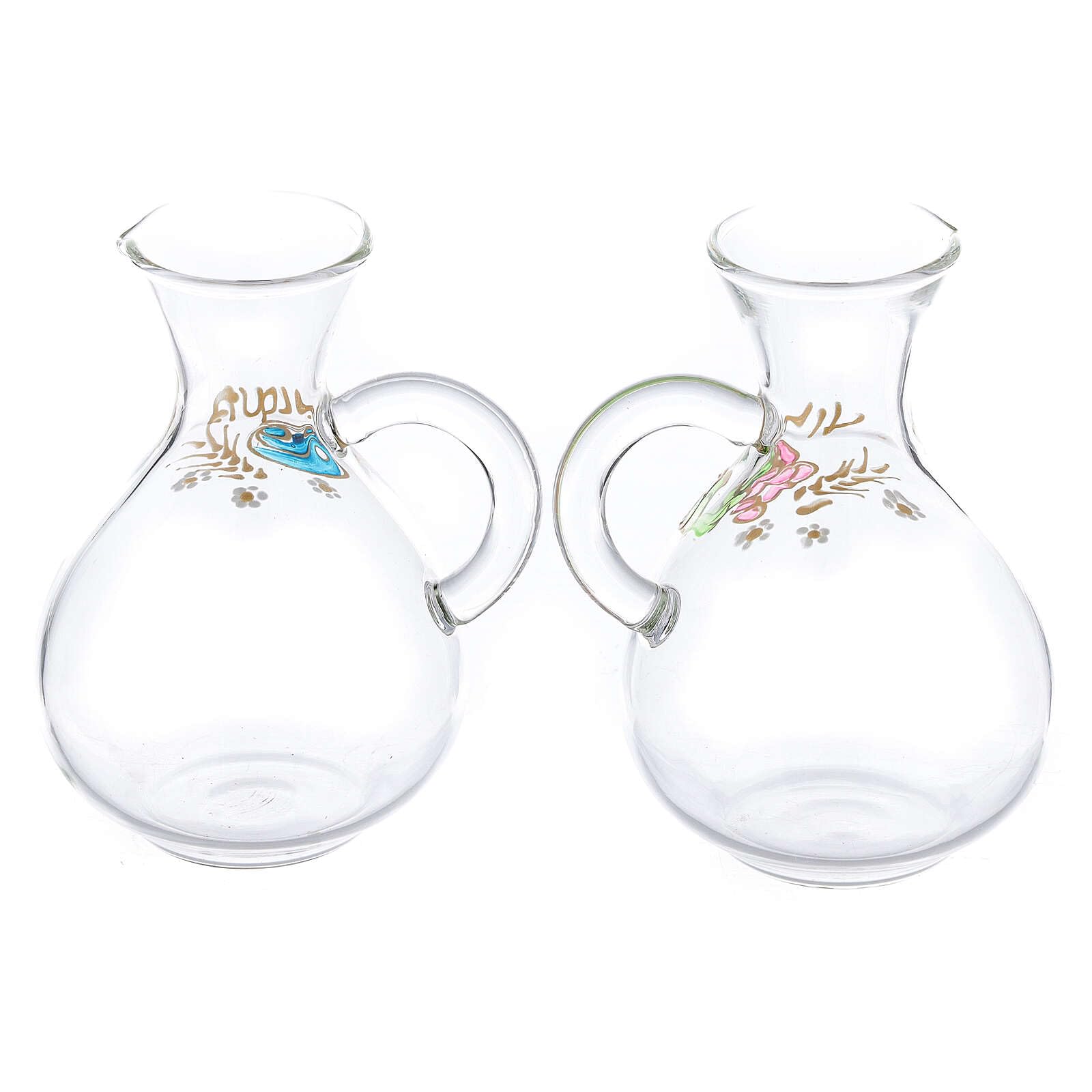 Holyart Ampułki metal: Ampułki liturgiczne woda i wino model Palermo szkło malowane ręcznie 140 ml