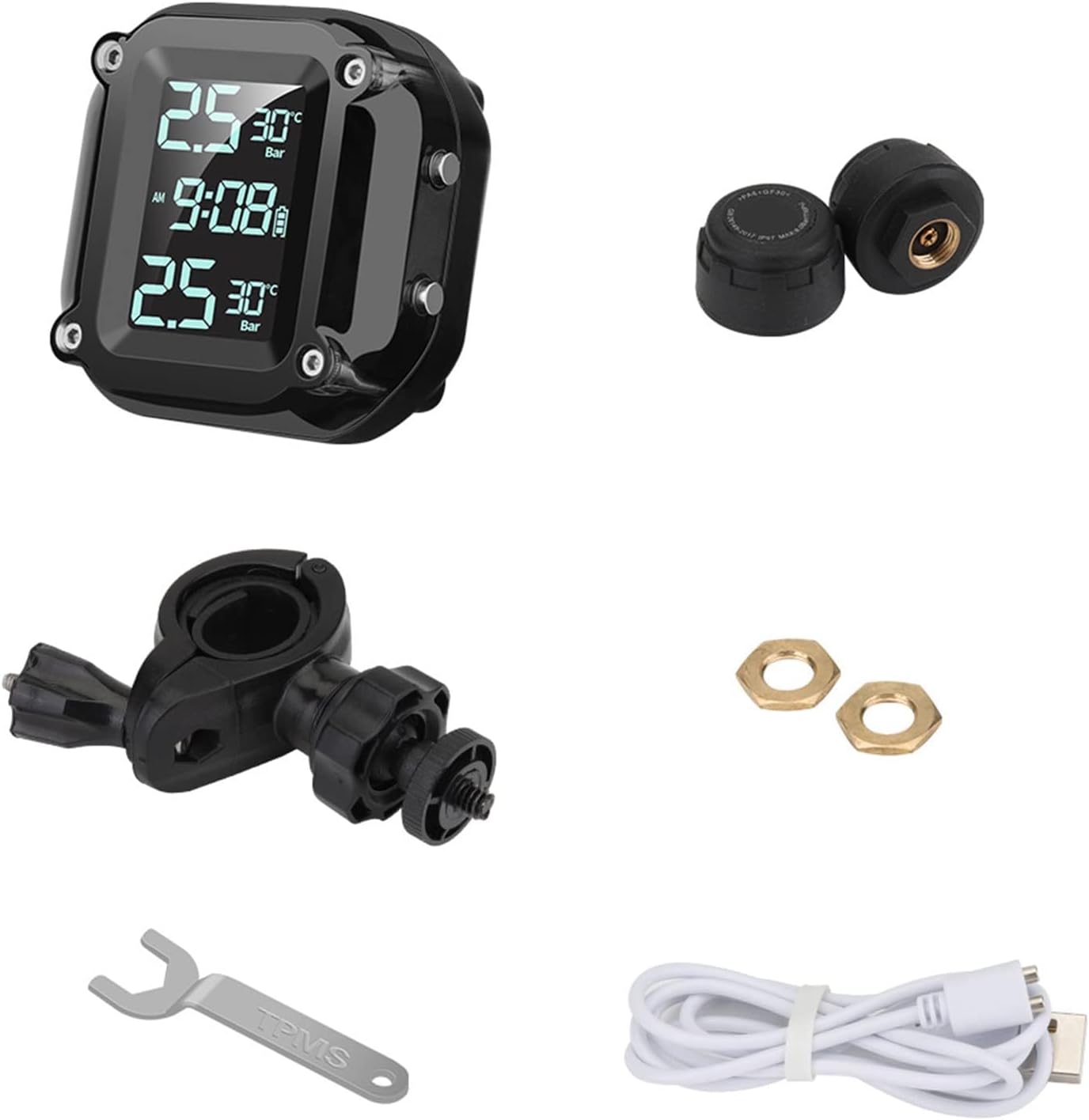 Components included in the NALACAL Motorcycle TPMS package