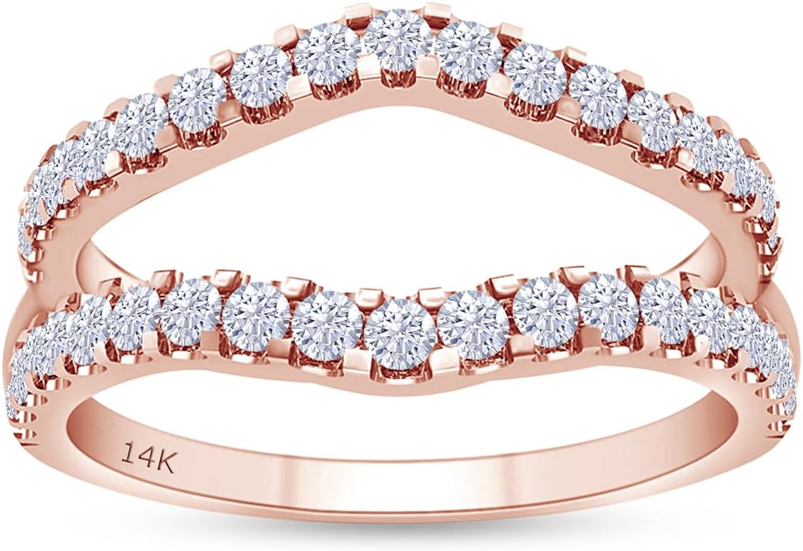 IGI Certified Lab Grown Diamond Curved Enhancer Guard Ring For Engagement (10K/14K Solid Gold) 1.20 Cttw Round Shape Wedding Bands for Women