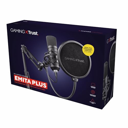 GXTrust 252 Emita Plus Microfono USB Professionale a Condensatore con Braccio Regolabile, Pattern Cardioide, Filtro Pop, Microfono per PC, PS4, PS5, Streaming, Podcast - Nero - Microfono streaming - Immagine 12